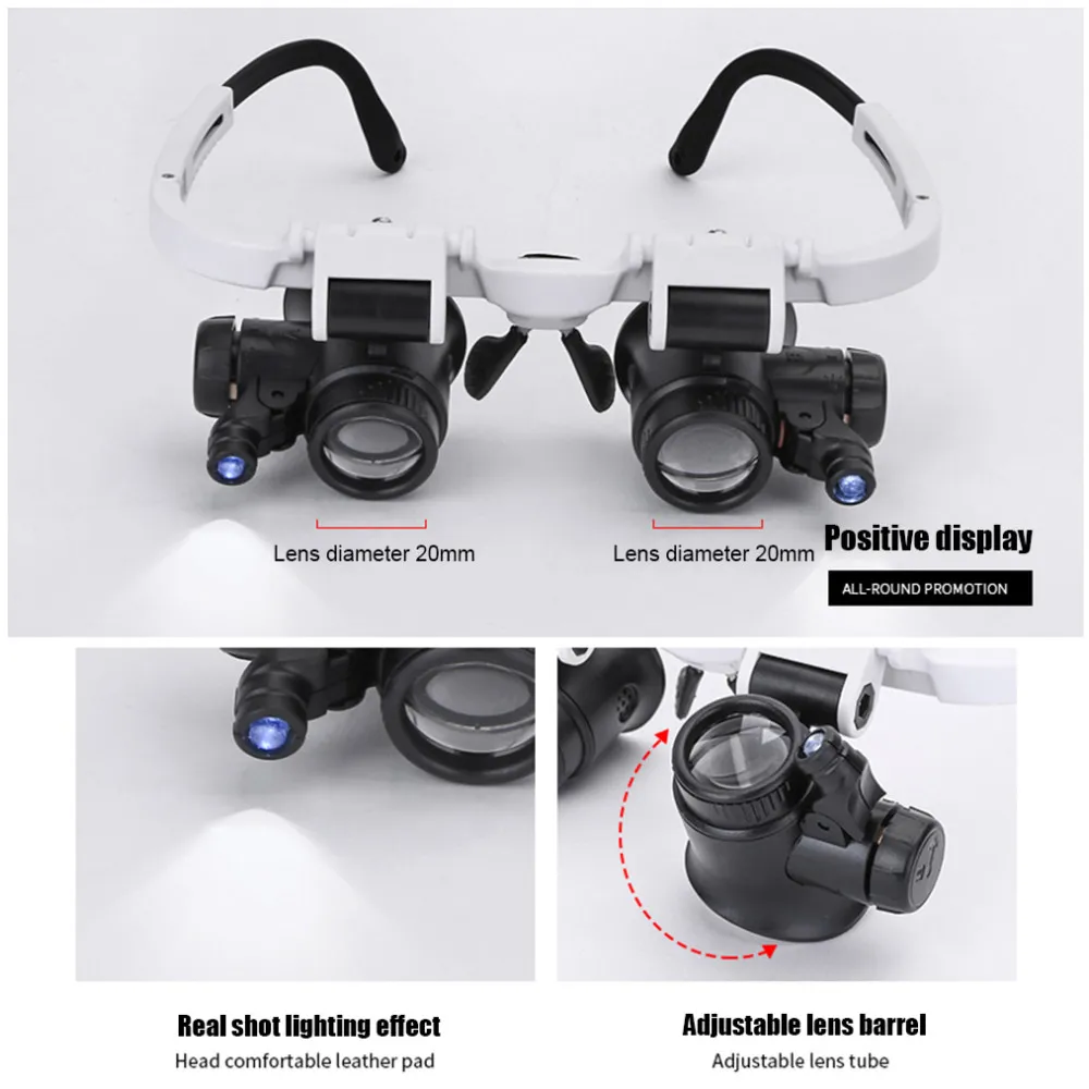 Head-Mounted Illuminating MicroscopeMagnifier With 8x 15x 23x Loupe Glasses Headband Repair LED Lamp Light Magnifying Glass