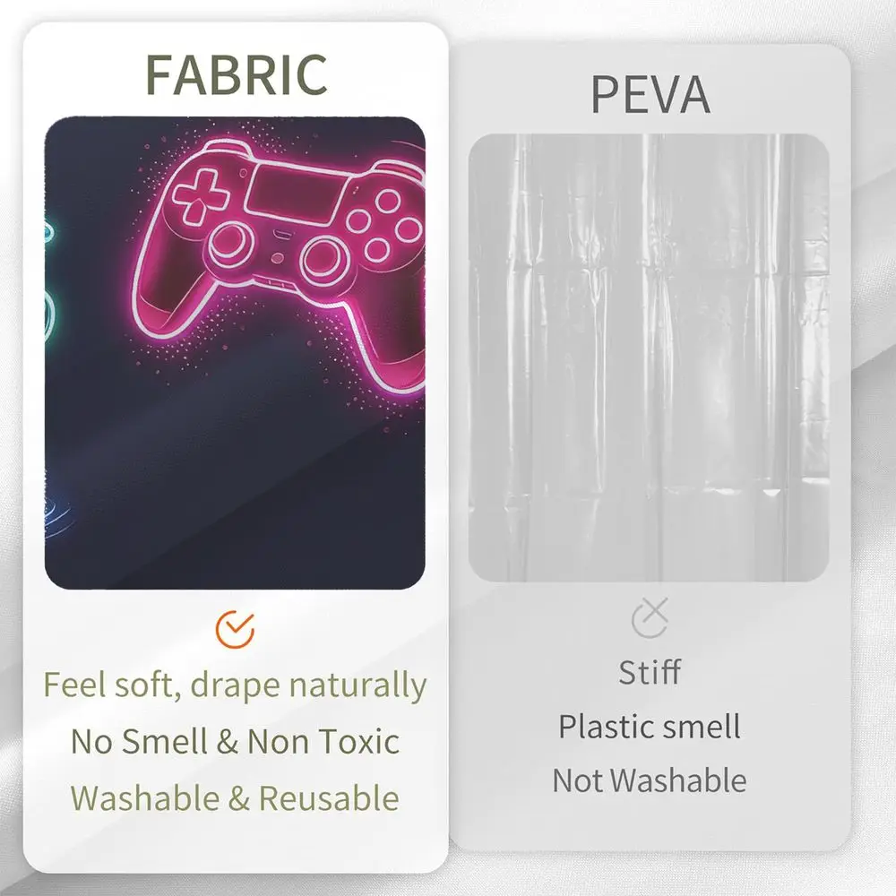 Gamer Shower Curtain Waterproof Fabric Digital Print Gaming Room Decor Cool Video Game Style Bathroom Accessories