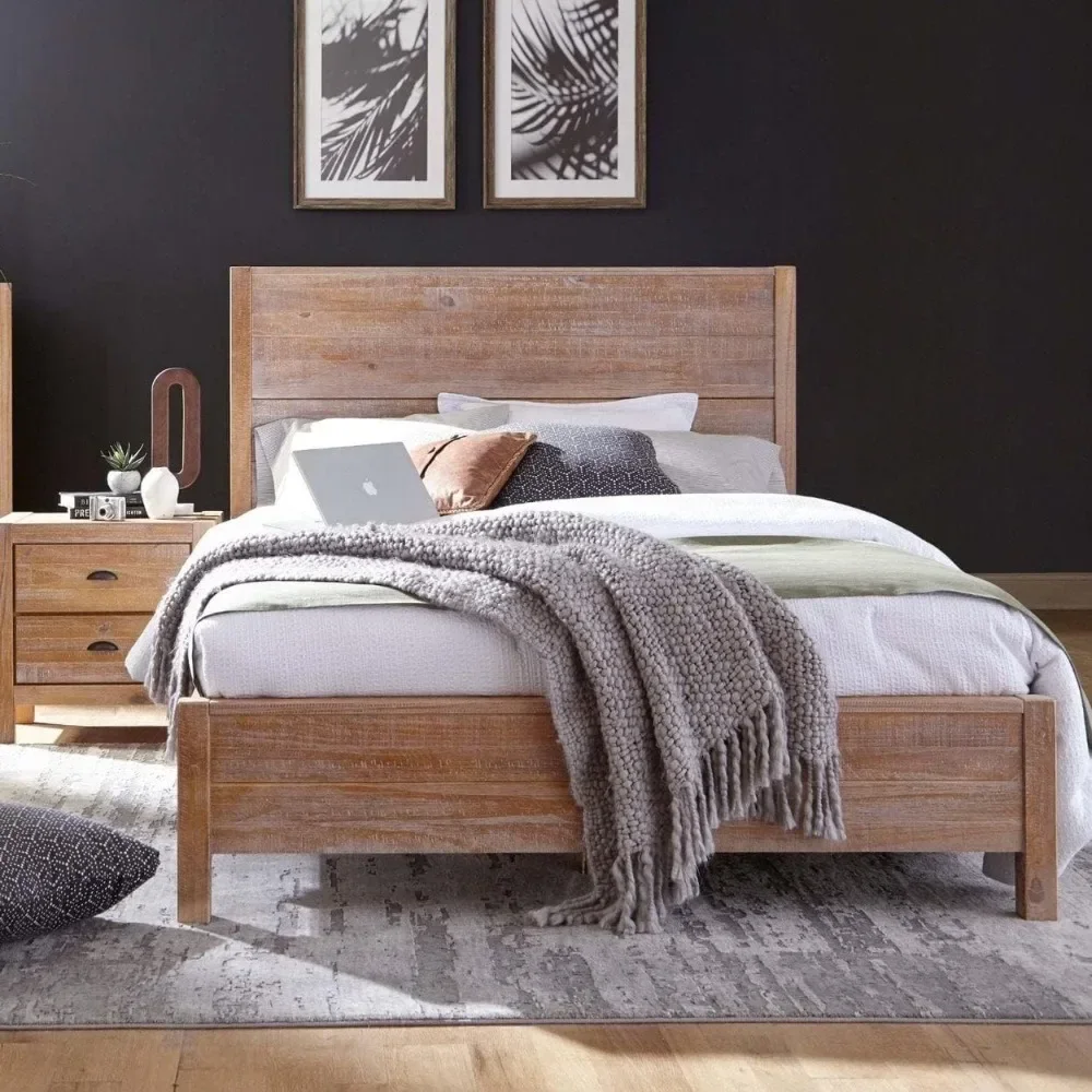 Montauk Solid Wood Bed, King Size, Farmhouse Black