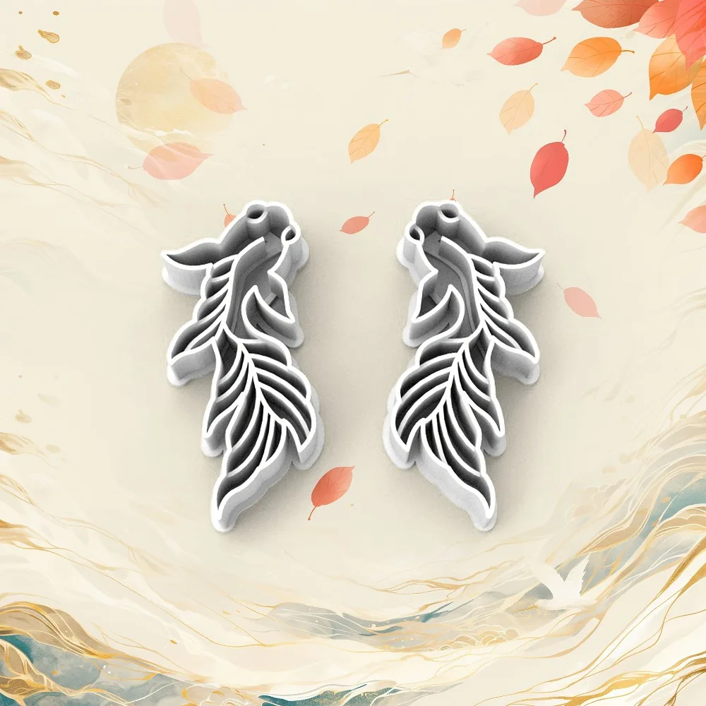 2Pcs Koi Fish Cookie Cutter Set 4.7cm Plastic Embosser Molds with Hollow Detail for Baking Fondant & Festive Cookies