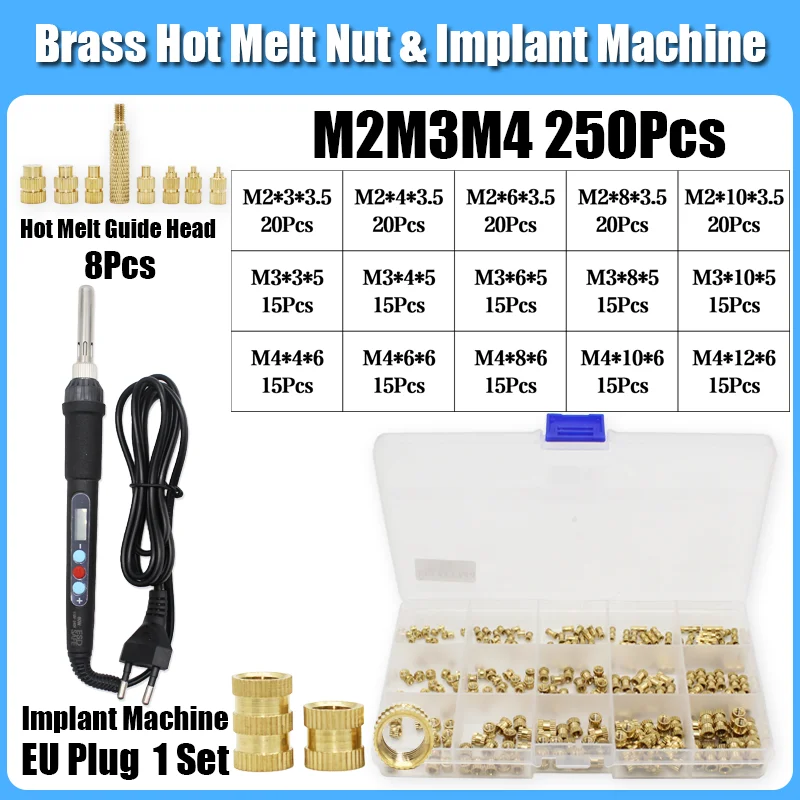 Messing Einsatz Mutter Lötkolben M2 M3 M4 M5 M6 M8 Hot Melt Guide Kopf Gerändelt Kupfer Muttern Einsätze Kunststoff 3D Drucker Zubehör – Detail 15