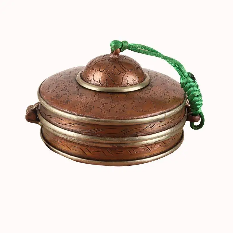 1Pc Tibetan Style Handmade Red Copper Hand-Held Bell Storage Box for Ethnic Percussion Instrument Protection Accessory