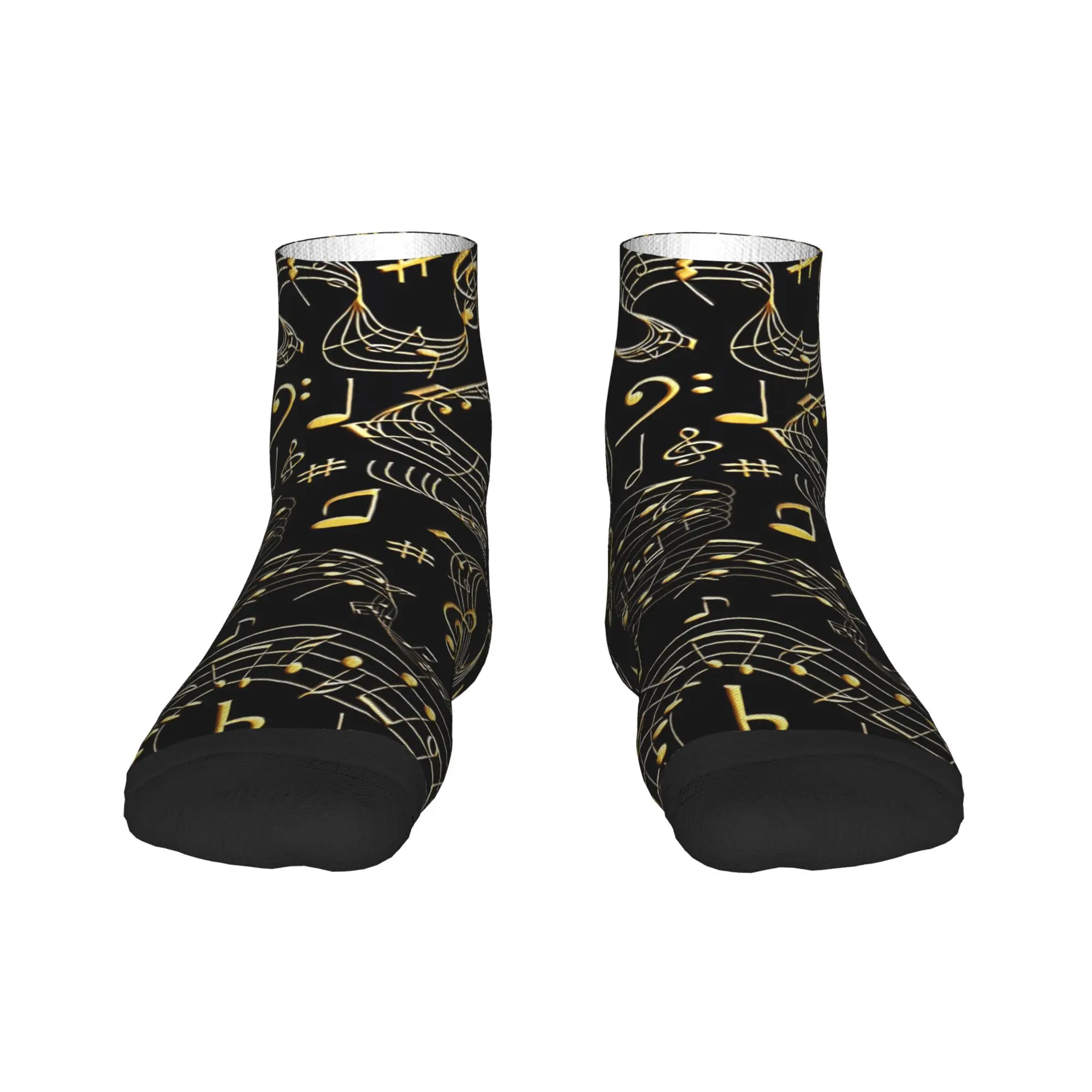 الرجال الجوارب الموسيقى النوتات الموسيقية الذهب تنقش القوطية الراحة لينة الكاحل جورب الصيف مخصص سكيت المضادة للانزلاق الجوارب