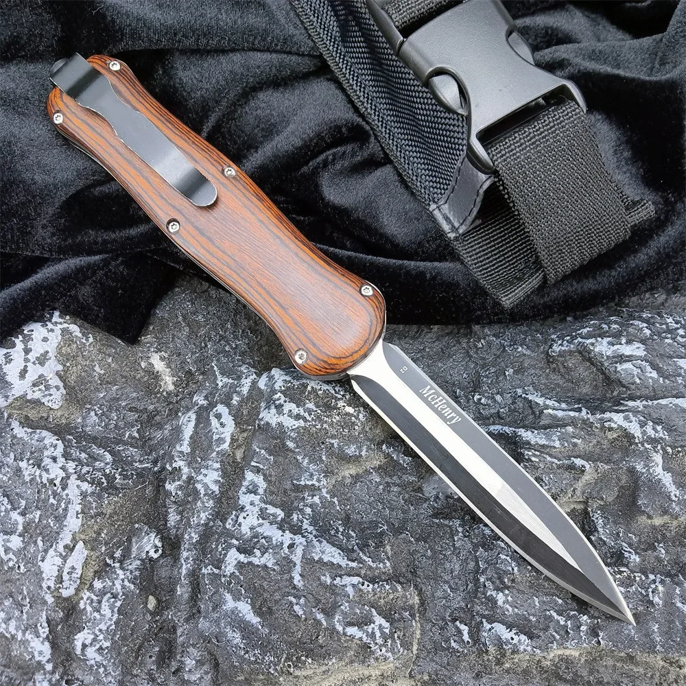 NEW BM A016 Pocket Knife 440C Blade Interior 420 Steel + Exterior Colored Wood Handle with Nylon Sheath Rescue Knife