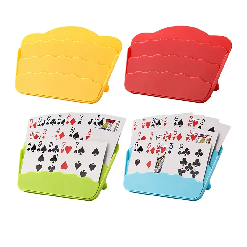 3-Tier Fan-Shaped Handheld Card Holder &Sloped Storage Tray–Desktop Card Organizer–Hands-Free Playing Card Stand for Board Games