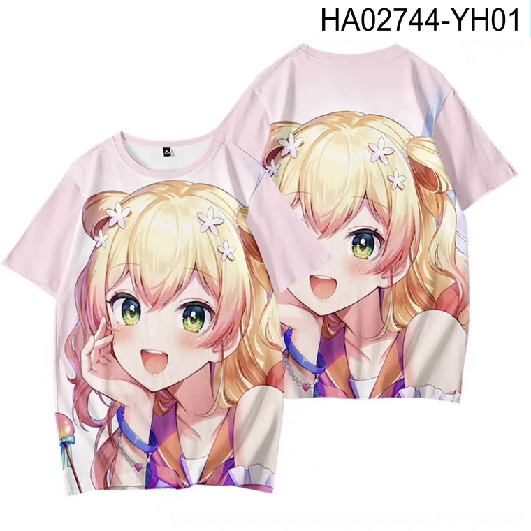 VTuber Momosuzu Nene Camiseta con estampado 3D, cuello redondo, manga corta, ropa de calle japonesa Popular, talla grande, moda de verano