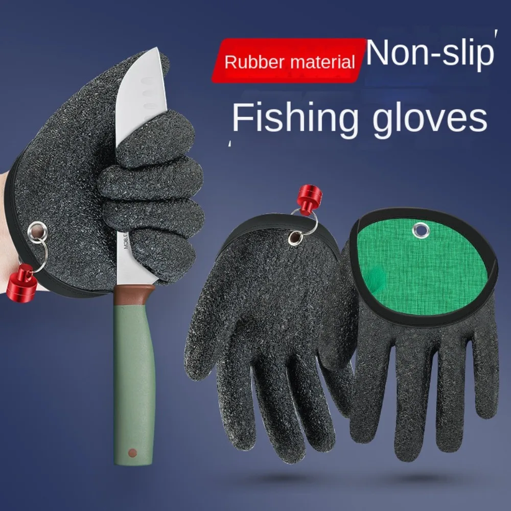 1pc Fishing Gloves Full Finger Anti-Slip Durable Work Cutproof Glove Fisherman Protect Hand Fish Grab Carp Latex Hunting Gloves