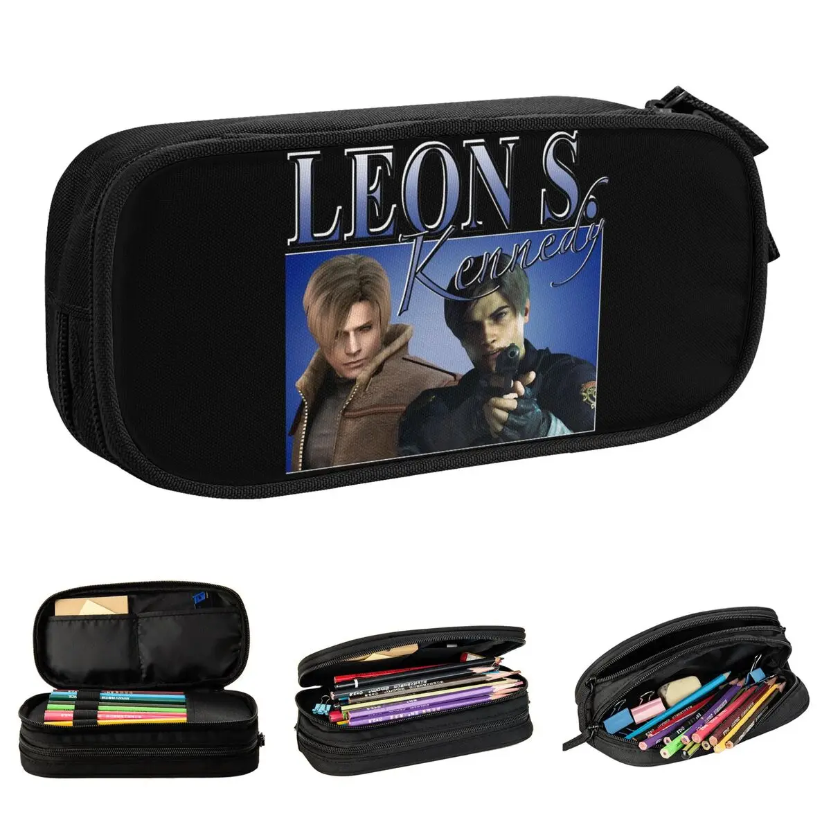 Leon Survival Horror Video Game Kennedy Pencil Case Bootleg Pen Box Bag Girl Boy Big Capacity School Supplies Zipper Pencilcases