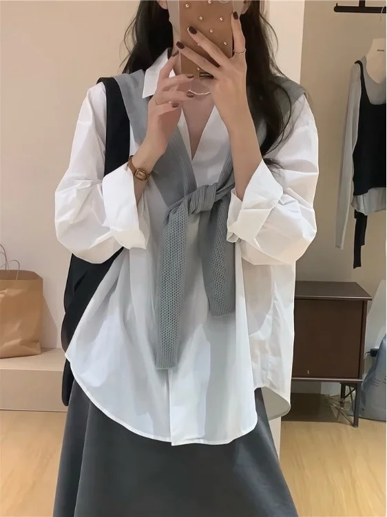 

Женская повседневная свободная рубашка с длинным рукавом, воротником-стойкой, защитой от УФ-излучения, новый весенний стиль, простой универсальный корейский фасон, для повседневной носки