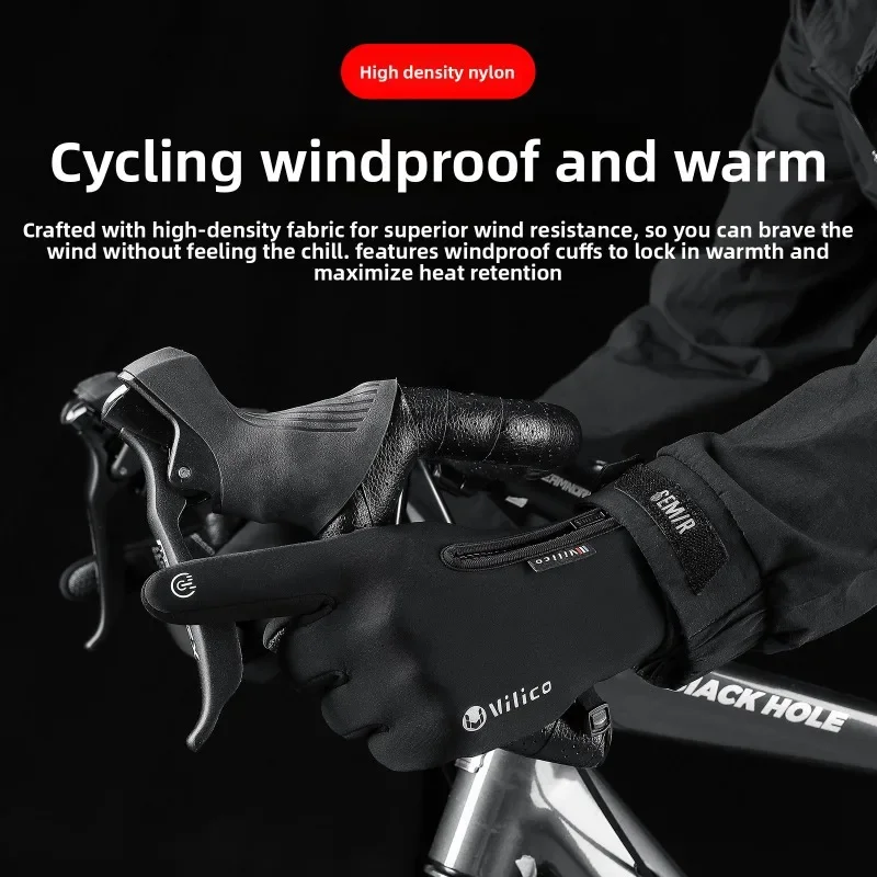 Men Women Outdoor Sports Touch Screen Anti Splash Water Resistant Fleece PU Leather Cycling Ski Fishing Warm Breathable Gloves