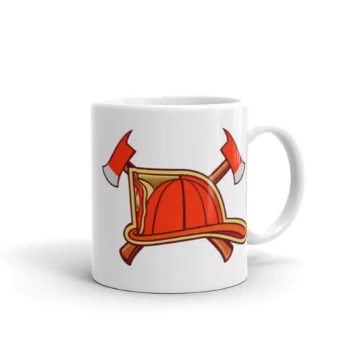 Fire helmet with ax white glossy mug