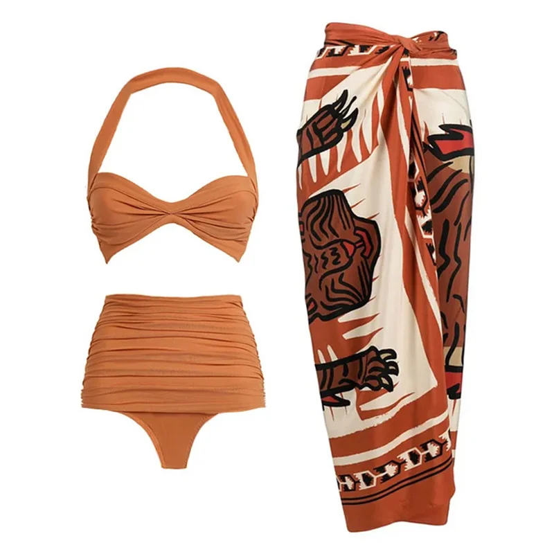 2024 Een Schouder Badpak Sexy Vrouwen Badmode Bikini Strandkleding Jurk Vintage Hoge Taille Bikini 'S Set Badpak Zomerrok