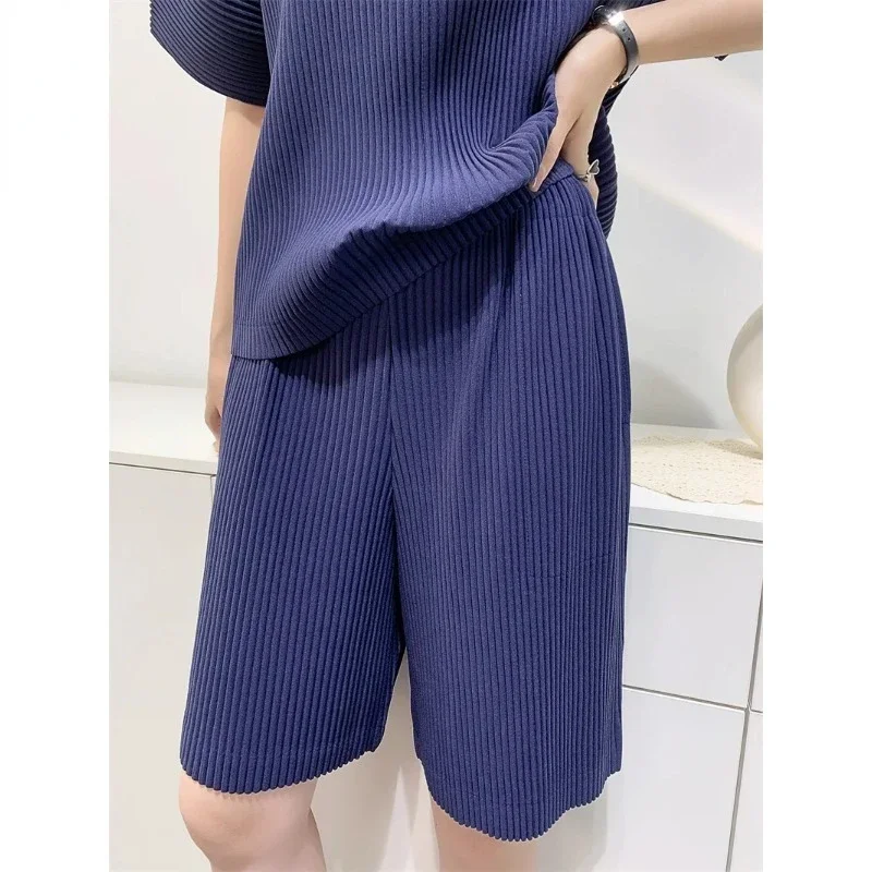 

Miyake Pleated 2024 Spring Summer Loose Casual Wide-leg Five-quarter Pants High-waisted Versatile Straight Pleated Pants Women