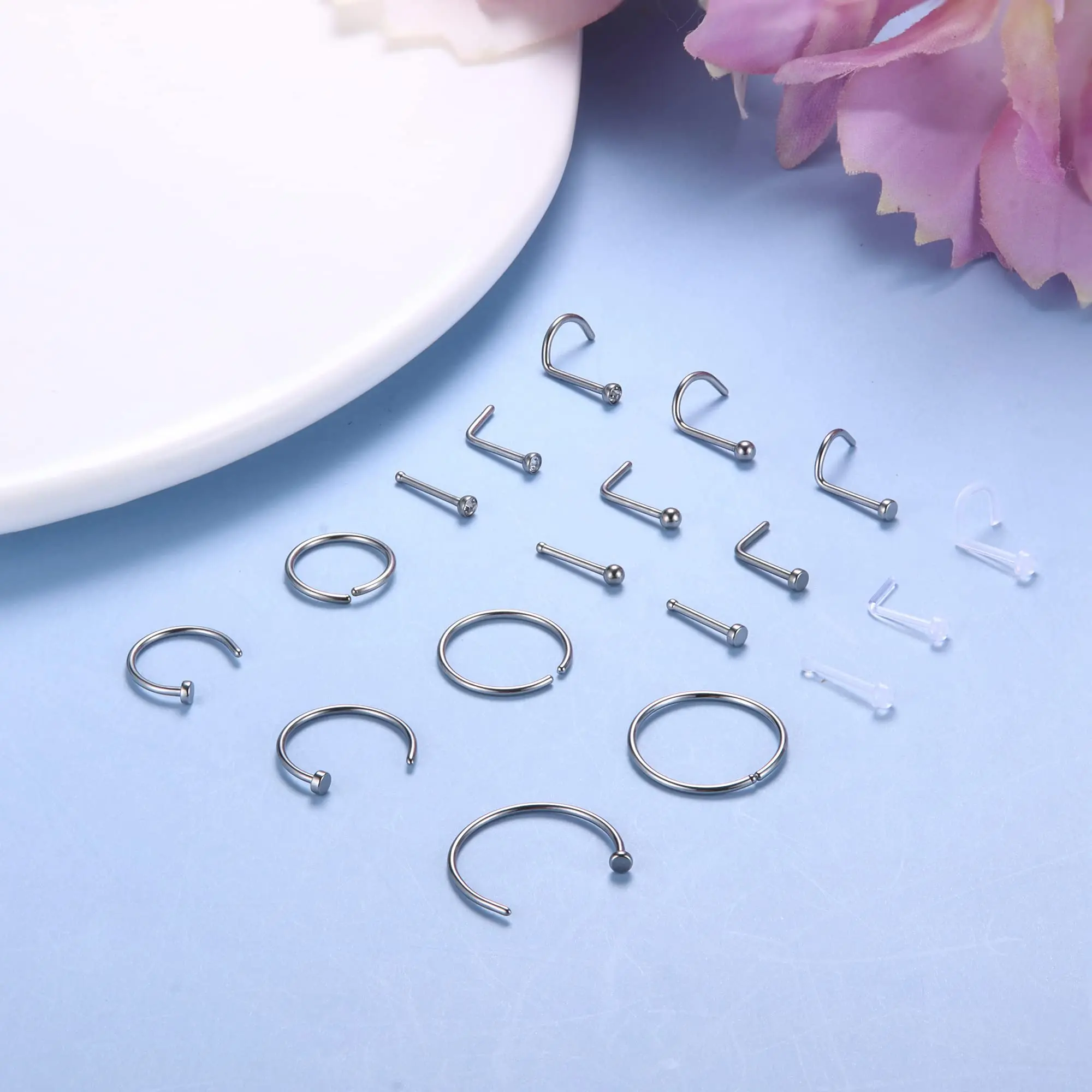 1PCS Hypoallergenic Nose Ring Studs for Sensitive Skin 20G Hoops for Women Men 2mm Small Titanium Nose Piercing Jewelry