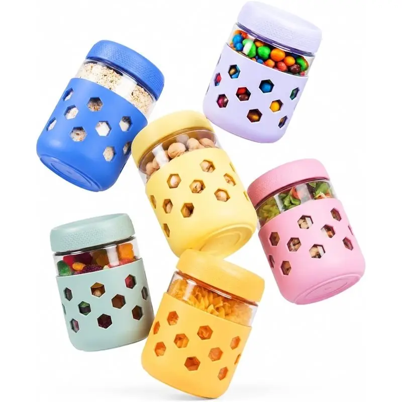 A26F-Glass Jars With Airtight Lids, 1 Set Overnight Oatmeal Jars(Includes Lid And Silicone Sleeve), Wide-Mouth Meal Prep Contain