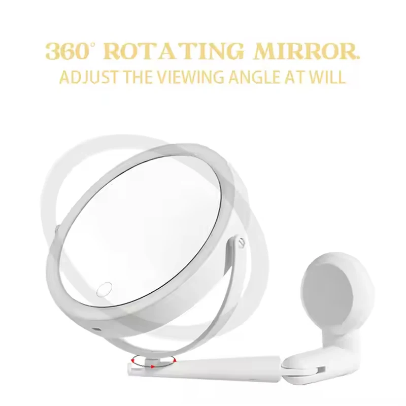 Wall LED Vanity Cosmetic Mirror with Touch Screen Foldable Dimming Makeup Mirror USB Charging 360 Rotation Double-sided Bathroom