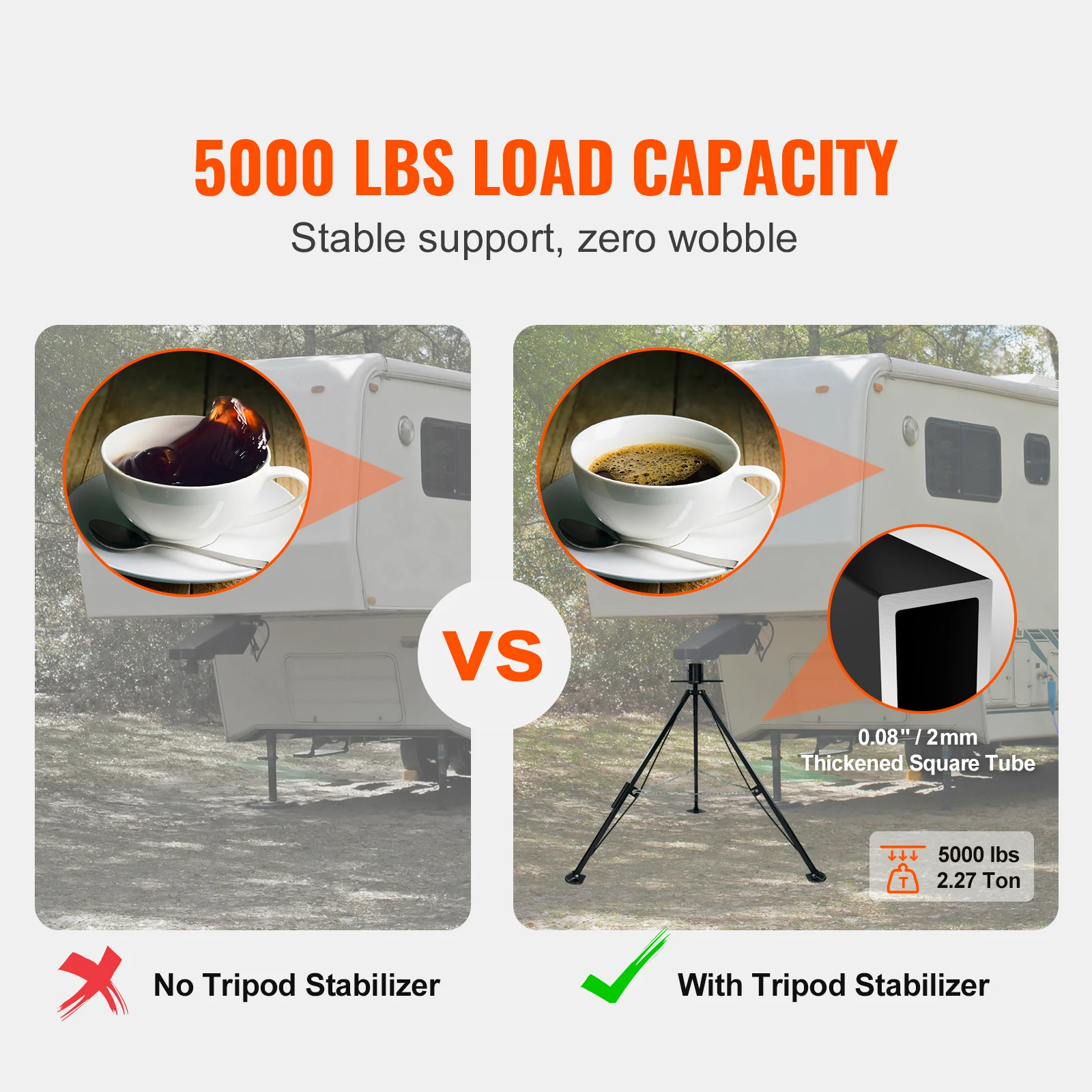 VEVOR 5th Wheel Tripod Stabilizer 5000 LBS Load Capacity Tripod Fifth Wheel Tripod Jack For Fifth-Wheel Trailers RVs Campers