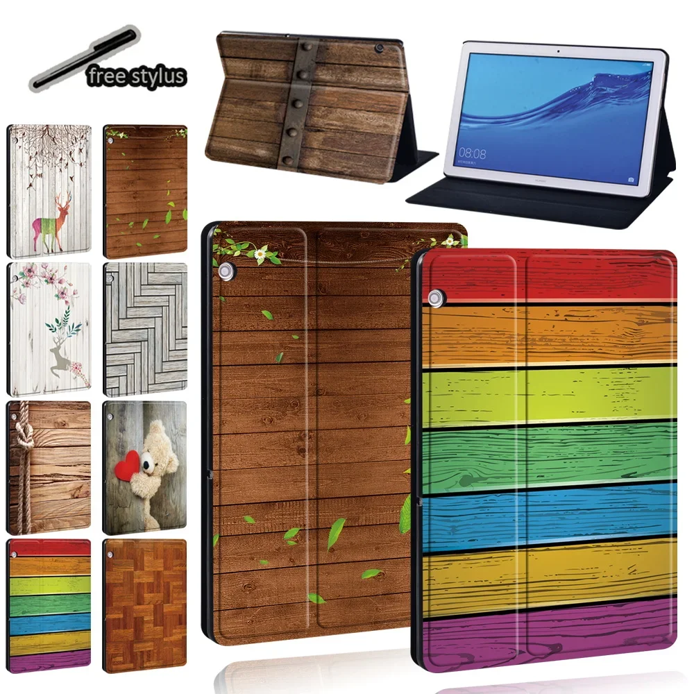 For  Huawei MediaPad M5 10.8/M5 Lite 10.1/MediaPad T5 10 10.1/T3 8.0/T3 10 9.6 Inch Tablet Leather Protective Cover + Stylus