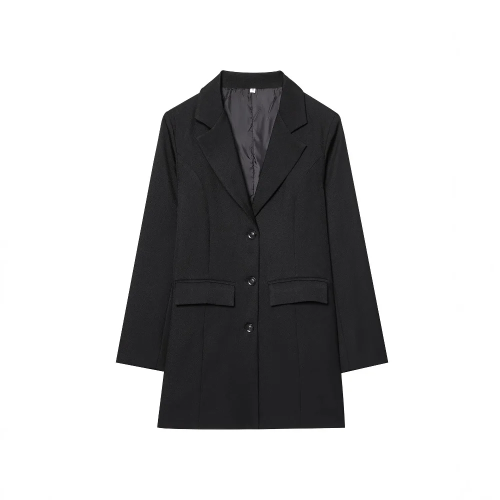 

Cross-Border Faion Casual Long Suit Jaet Women's Pure Bla Loose Midi Outerwear ort Coat Single Piece Autumn 2025