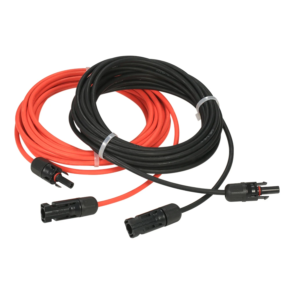 1 Pair Extension Cable 20 Feet Black + 20 Feet Red 10AWG Solar Panel Extension Cable Wire with Female and Male Connector