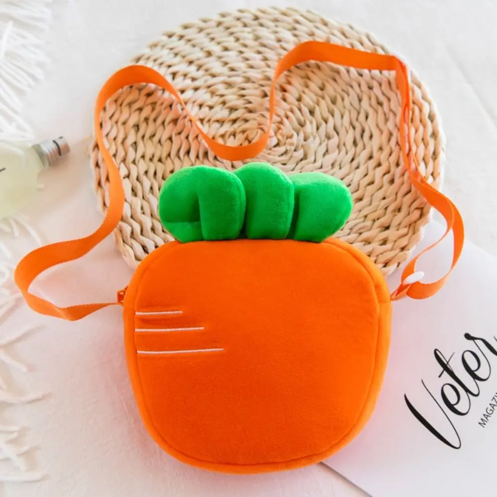 Lovely Strawberry Carrot Kids Plush Bag Messenger Phone Bag Plush Shoulder Bags Kawaii Mini Crossbody Bag School Bag