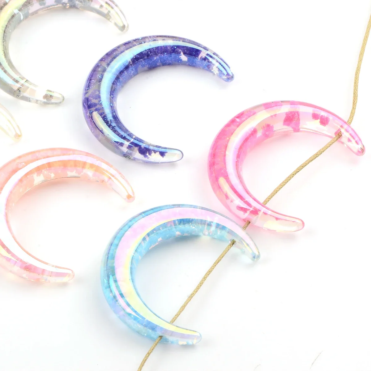 4pcs Luminous Cloud Double Hole Transparent Moon Loose Spacer Acrylic Beads for Jewelry Making DIY Necklace Bracelet Jewelry