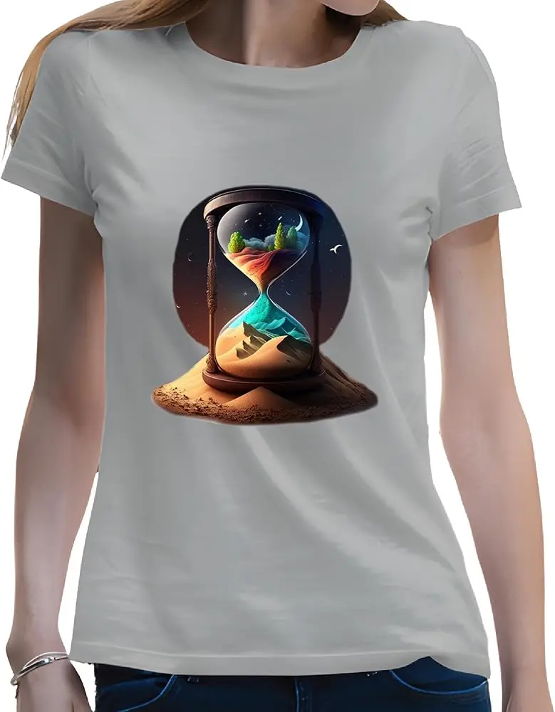 Unique Gift Idea for Nature Lovers Forest and Hourglass Sand Timer Graphic Art  High Quality 100%Cotton Short Sleeve