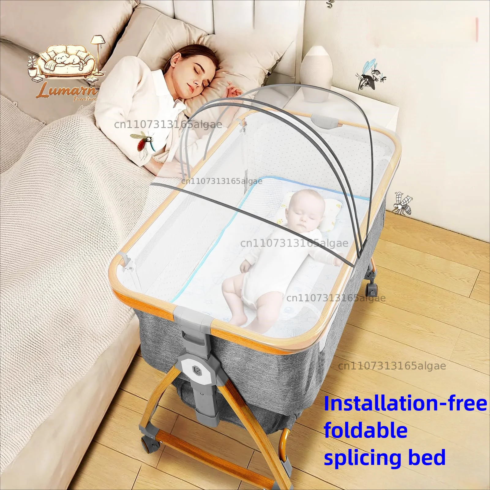 Crib Lifting Movable Portable Splicing Queen Bed Multifunctional Foldable Newborn Baby Bed