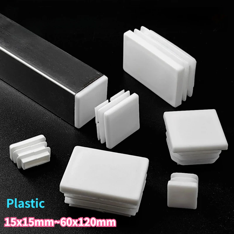White Rectangular Pipe Plug Square Plastic Blanking End Caps 15~120mm Table Pipe Inserts Plug Anti Slip Furniture Foot Cover