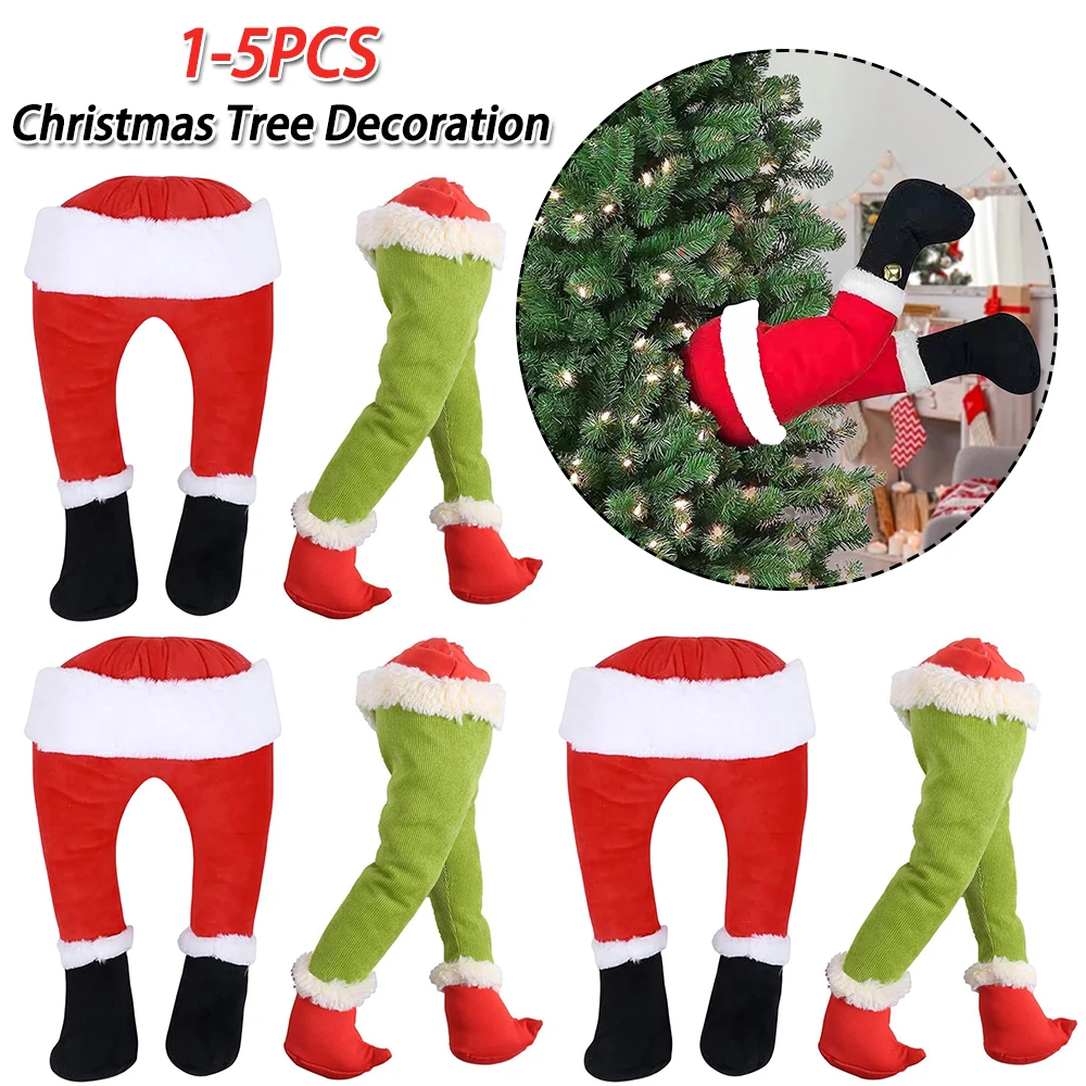 1-5PCS Santa/Christmas Elf Legs Stuffed Legs Stuck Tree Topper Decoration Stuffed Leg Stuck Xmas Tree Topper Xmas Decorations