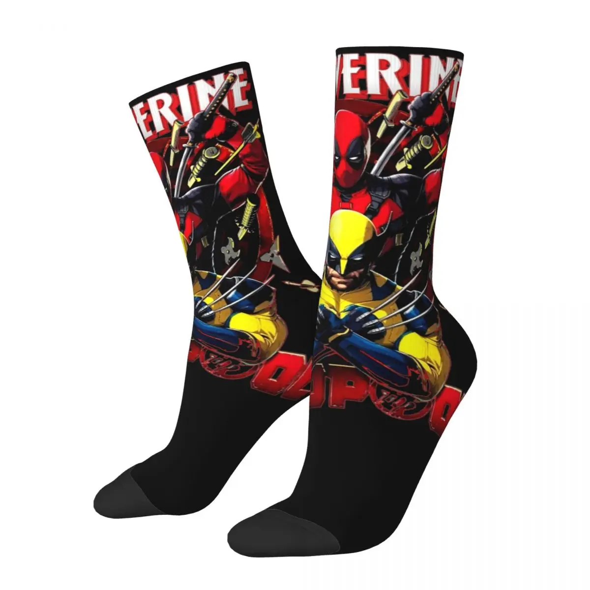 Kawaii Girl's Deadpool & Wolverine Movie D&W Socks Comics Superhero Accessories Crew Socks Super Soft Wonderful Gifts