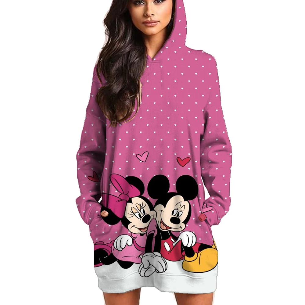 Street Women Sweatshirts Disney Minnie Mickey Mouse print Hoodies Crewneck Loose Pullover Female Tops Clothes Dress