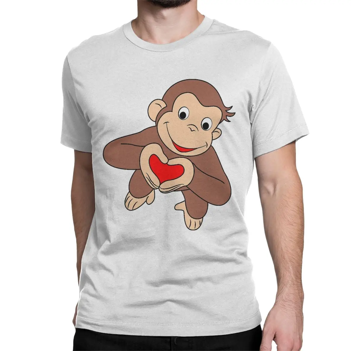 تي شيرت من القطن الخالص للرجال والنساء ، لطيف ، مضحك ، كرتون ، بني ، قرد ، جورج ، ملابس صيفية