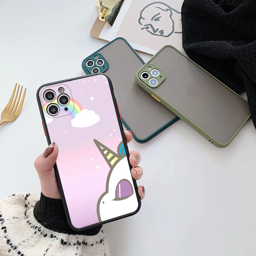 Skin Feel Rainbow Unicorn Agnes Translucent Phone Case For iPhone 15 Pro Max 13 12 11 14 7 8 6 Plus SE X XR Frosted Black Cover