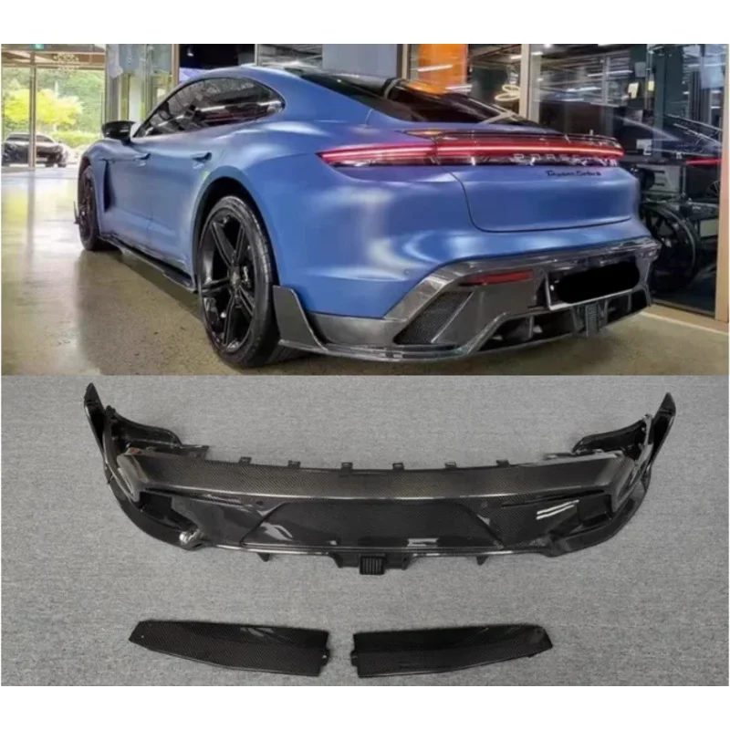 

For Porsche Taycan 2019 2020 2021 2022 2023 Real Forged Carbon Fiber Rear Bumper Trunk Lip Diffuser Spoiler Cover Side Angle