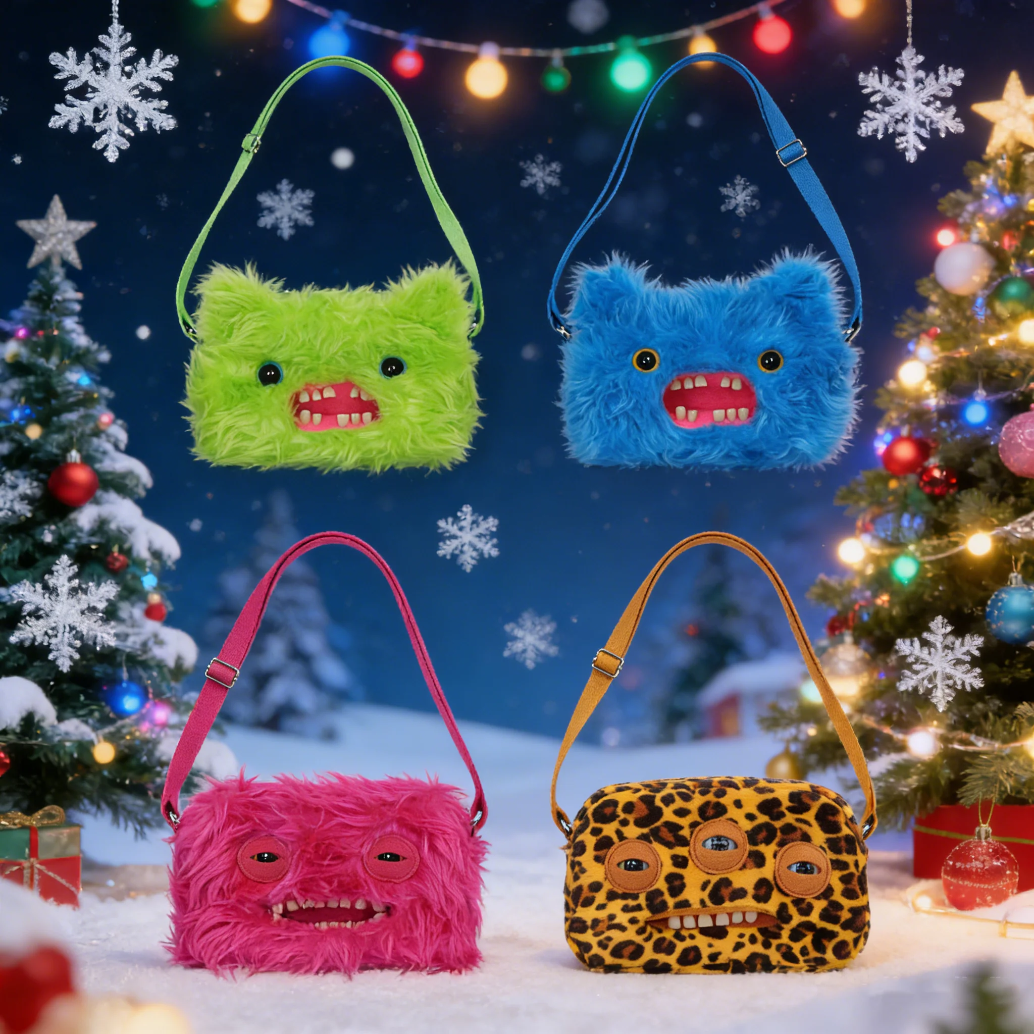 Fuggler Ugly Tooth Monster Fluffy Crossbody bag Cute Fugglers Plush Purse Backpack Wallet Girls Cartoon Animal with Chain Strap