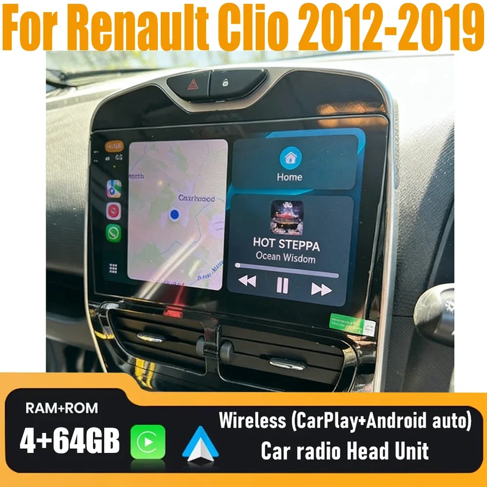 For Renault Clio 2012-2019 Wireless Carplay Android Auto 4-64GB Android 15 Car Stereo Radio GPS Wifi