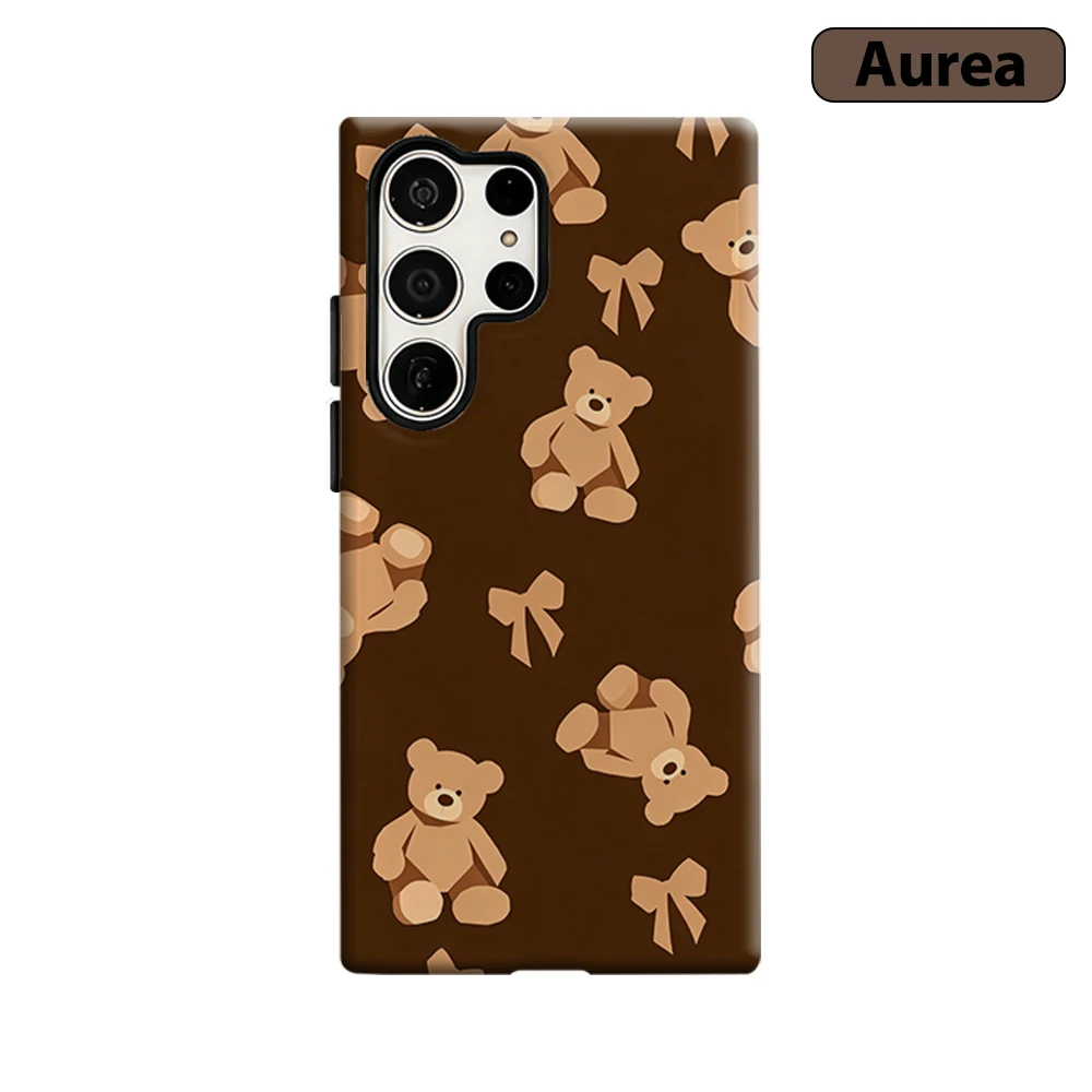 Classic Bow Teddy Bear Phone Case for Samsung Galaxy S26 S25 Ultra S24 S23 Ultra Plus Shockproof Double layer tough Back Cover