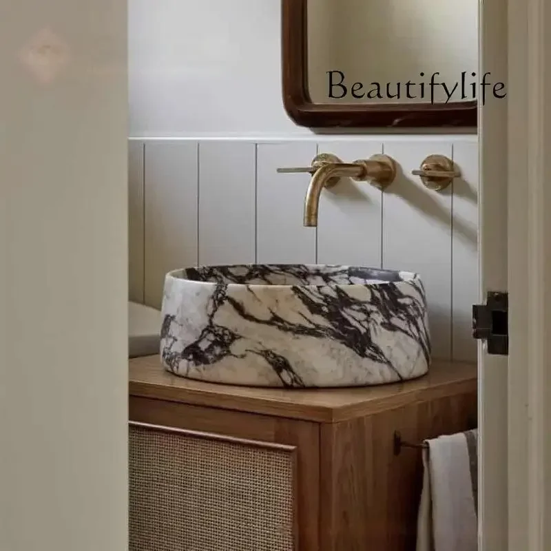 Rtr BJ X Carved Marble Bathroom Vanity, Vintage/Italian Minimalist Design, Hotel & Villa Integrated Sink Basin, Corrosion/Heat-R