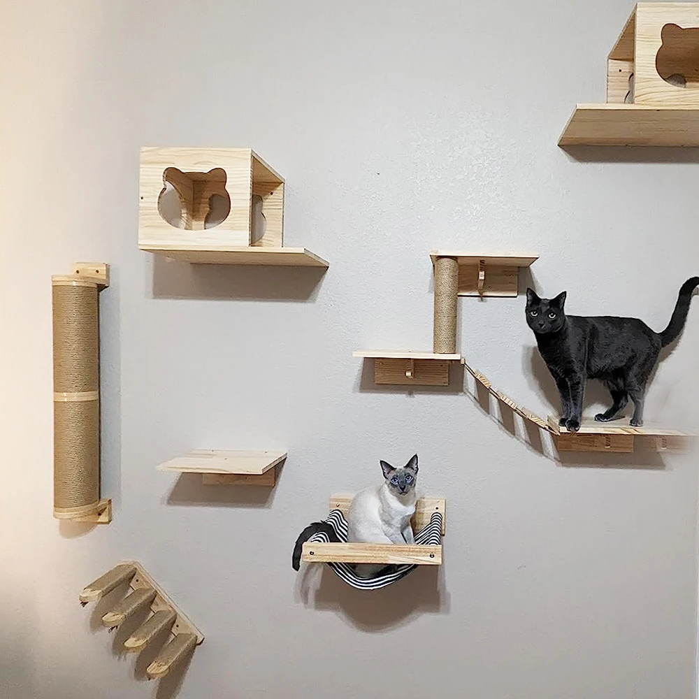 

Cat wall tree cat ladder pet wooden furniture cat accessories climbing frame cat hammock wall mounted cat step cat bed suitable