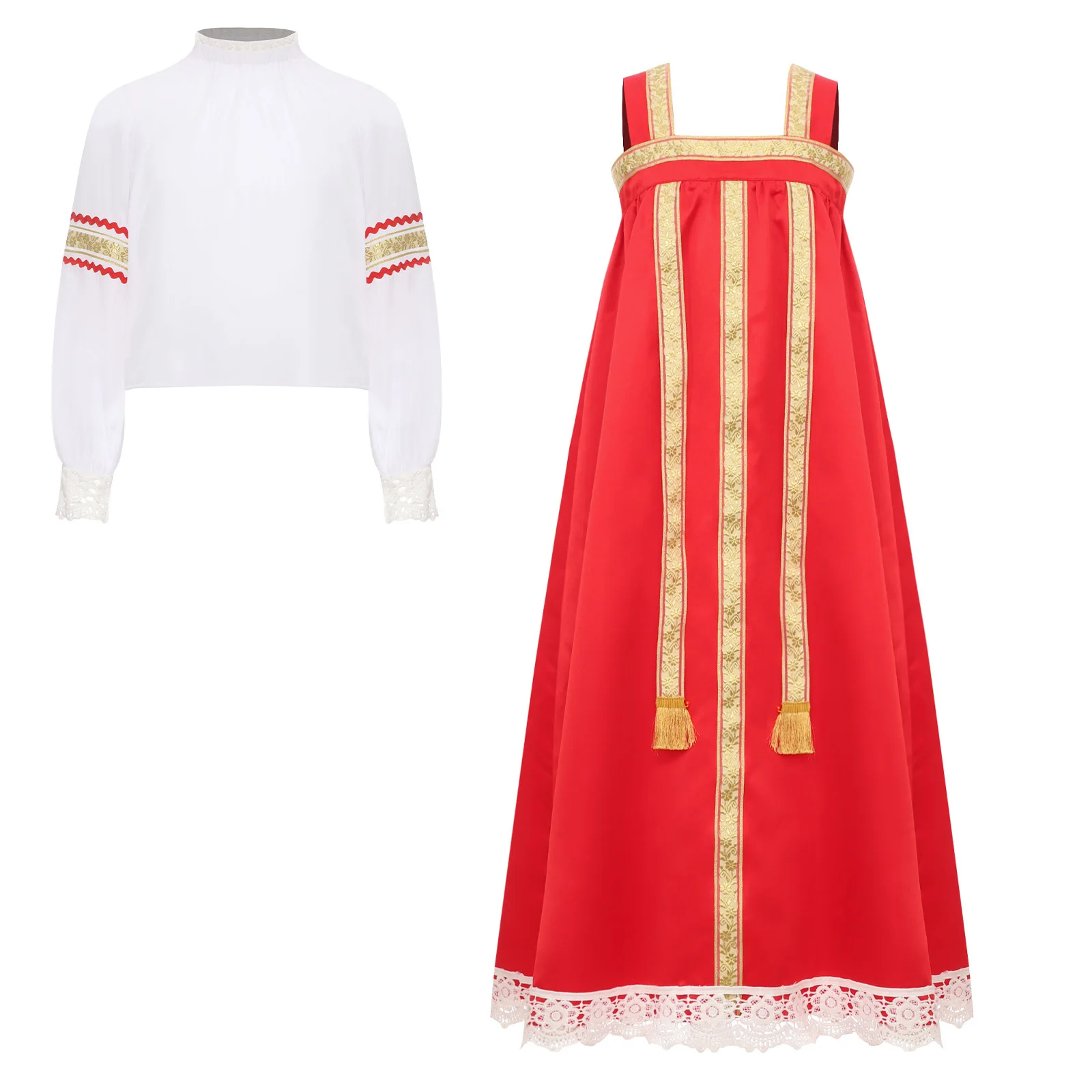 Traje tradicional ruso para niñas, camisa de manga larga con bordado de flores, vestido Maxi tipo camisola, vestido elegante folclórico ruso, ropa étnica