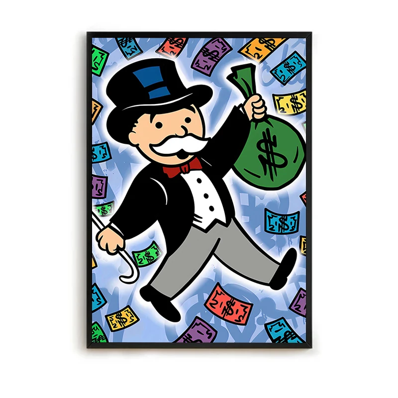 Room Decor Monopoly Millionaire Dollar Money poster Cartoon Customized Posters Wall Art Canvas Painting Decorative Paintings