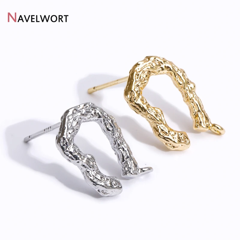 14K Gold Plated Brass U Shape Irregular Post Earring Fittings With Closed Ring,DIY Fashion Earring Making Findings Accessories