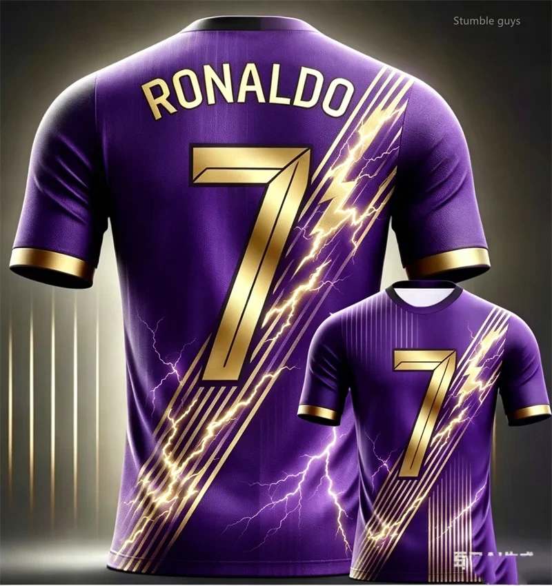 Mens Summer Classic Kids Boys Ronaldo Football Art Short Sleeve T-shirt Sports Jersey Casual Street Tops Training Wear