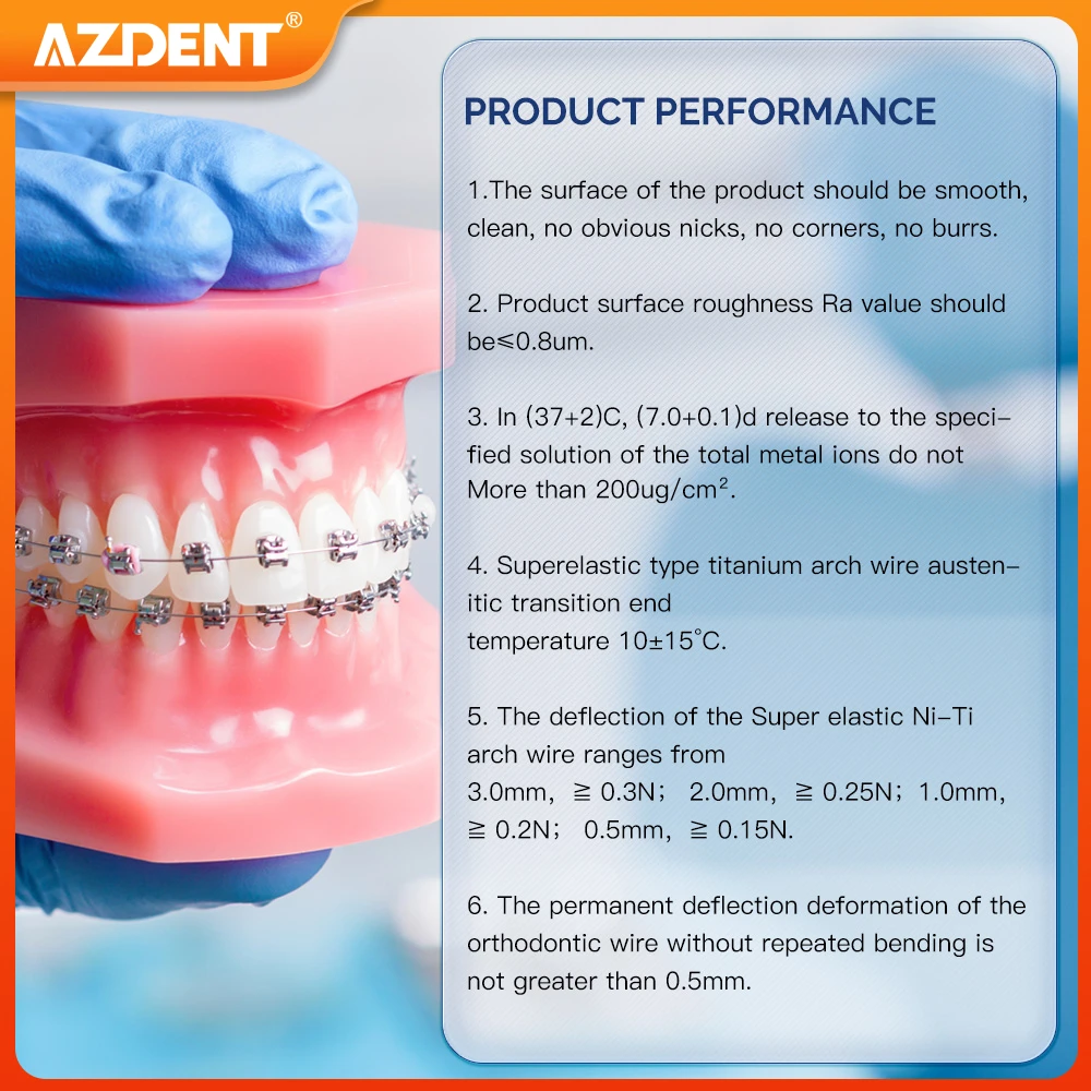 10 pacotes de fios de arco ortodôntico dental azdent super elástico niti redondo retangular forma ovoide arco superior inferior odontologia