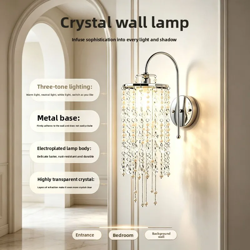 2026 New French Tassel Wall Lamp, Bedroom Bedside Warm and Romantic Decoration, Light Luxury Crystal Lamp,Corridor Hallway Light