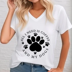 All I Need Is Coffee and My Dogs T-Shirt Woman V-neck Dog Mom T-shirt Coffee and Dogs Shirt Dog Lover Mom T-shirt Gift Top Women