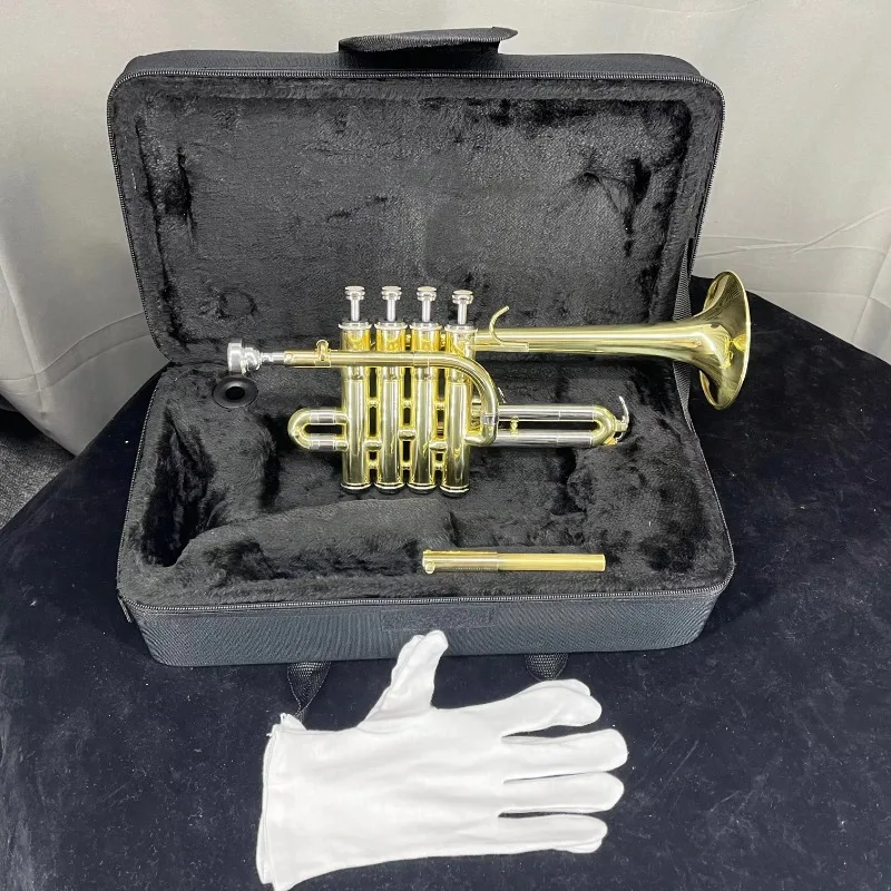 Yellow Brass Piccolos Trumpet Professional Brasswind Horn Musical Instrument with case