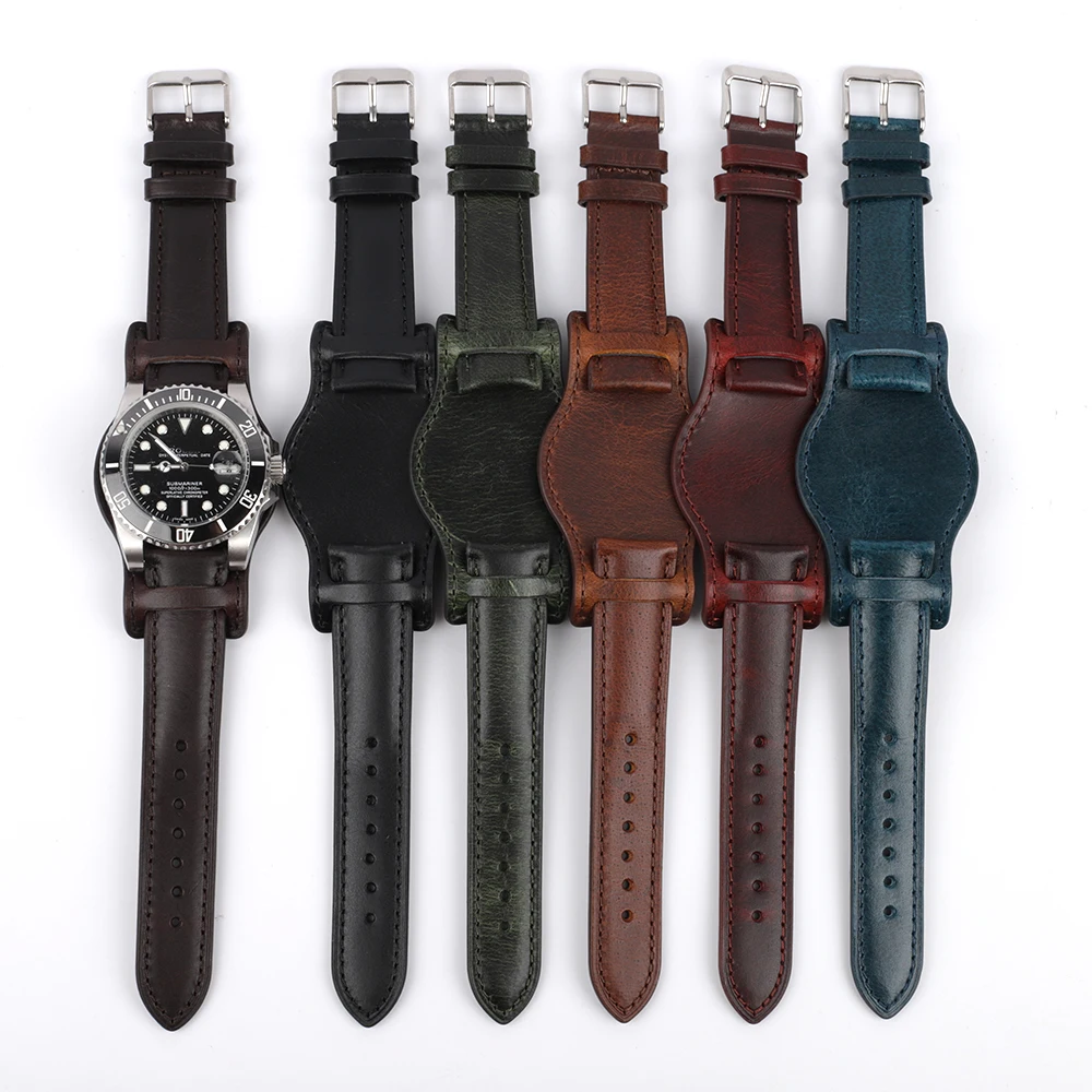 Handmade Genuine Leather Watch Strap 18mm 19mm 20mm 21mm 22mm Watchband Bracelet with Mat Oil Wax Leather Watch Accessories