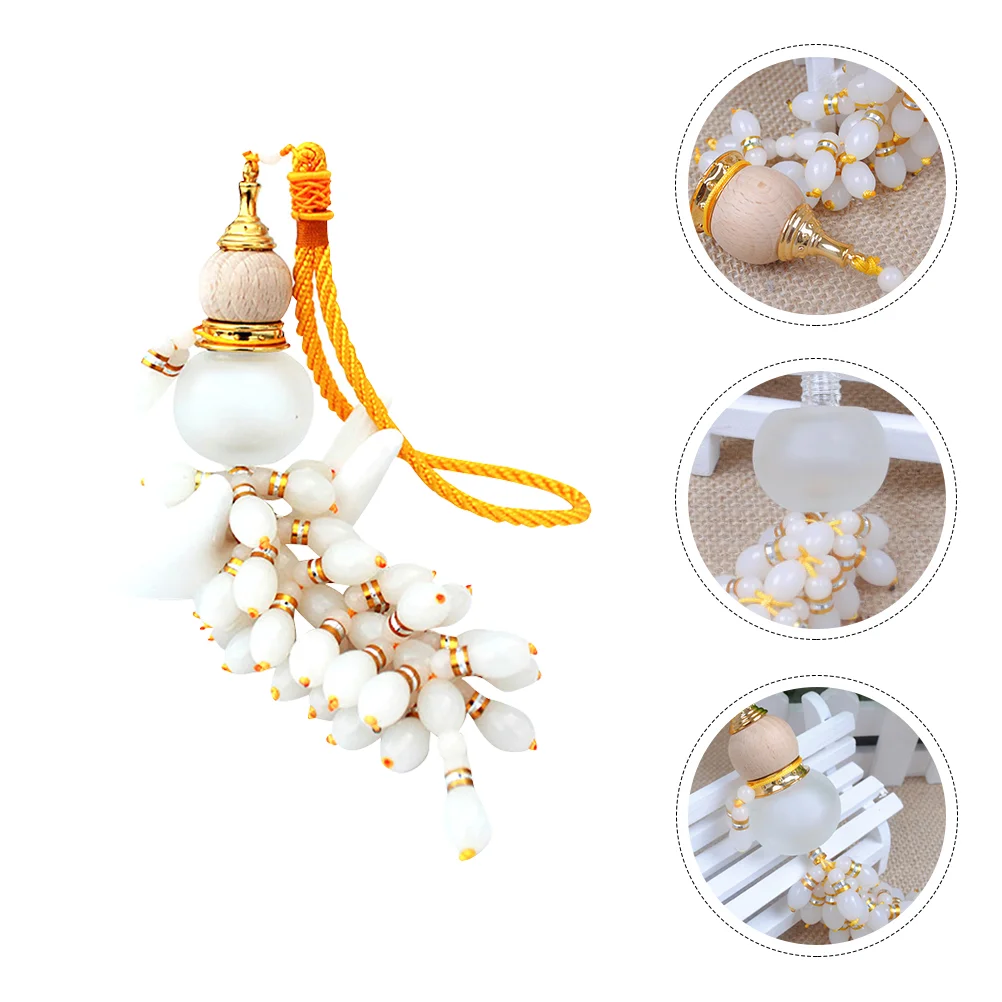 2 Pcs Automotive Air Fresheners Car Perfume Pendant Decor Gourd Beaded White Jade